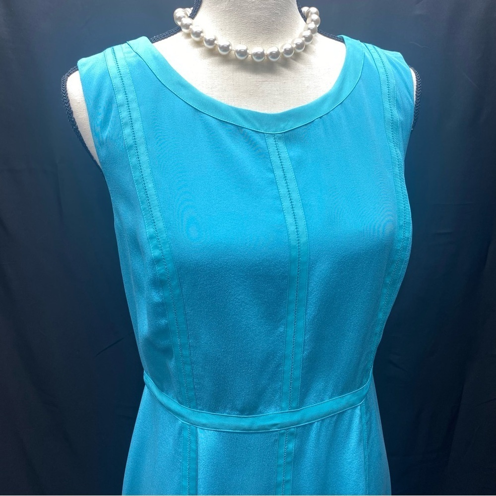 Talbots Silk Dress Women’s 6 Aqua Knee Length Back Zipper Lined LUXURY - Picture 9 of 12